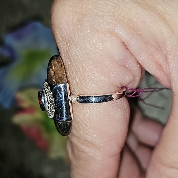 New Sterling Silver Chiastolite and garnet ring Size 9 - Picture 9 of 15